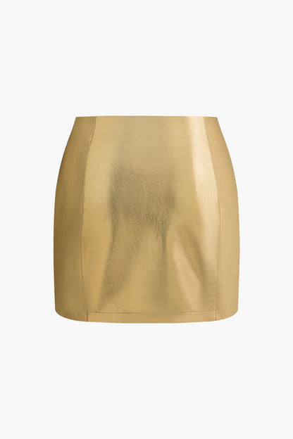 Freyja Damen Minirock Gold Metallic High-Waist Figurbetonter Schnitt