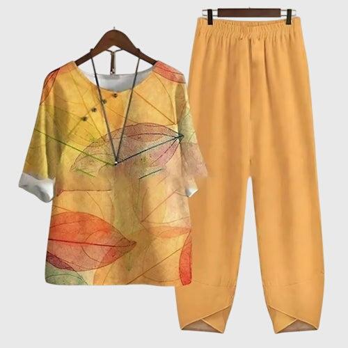 Damen Zweiteiliges Set Schmetterlings-Design Lockere Bluse und Rock