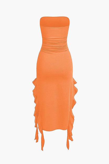 Damen Maxikleid Elegantes Bandeau-Design mit Volant-Details