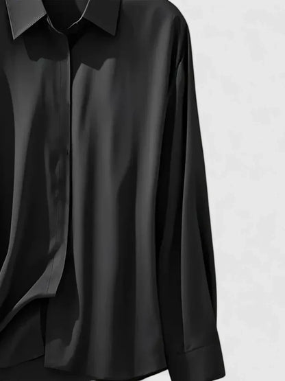 Damen Satin Bluse Mit Knopfleiste Weiß