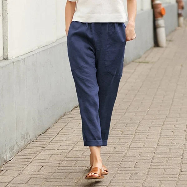 Damen Leinenhose Baumwolle Weite Bequem