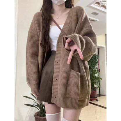 Damen Strick-Cardigan Knopfleiste Beige