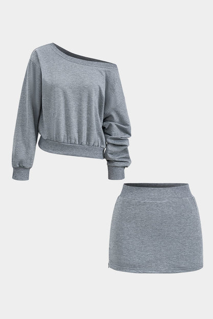 Damen Zweiteiler-Set One-Shoulder-Sweatshirt Minirock - Norvielle