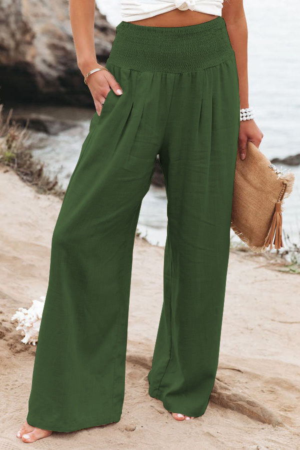 Damen High-Waist Hosen Weites Bein