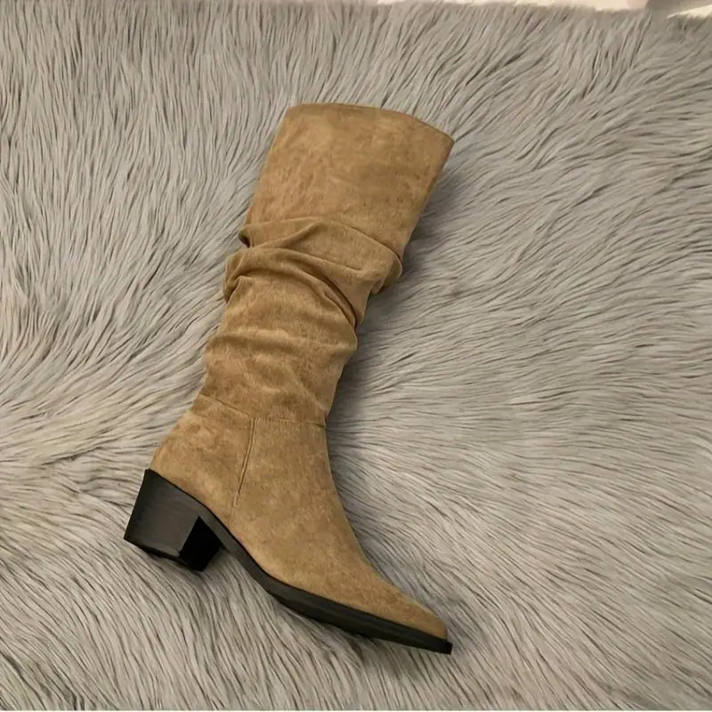 Norvielle Damenstiefel Robust Spitzes Zehenpaar Dicke Ferse
