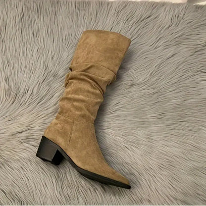 Norvielle Damenstiefel Robust Spitzes Zehenpaar Dicke Ferse