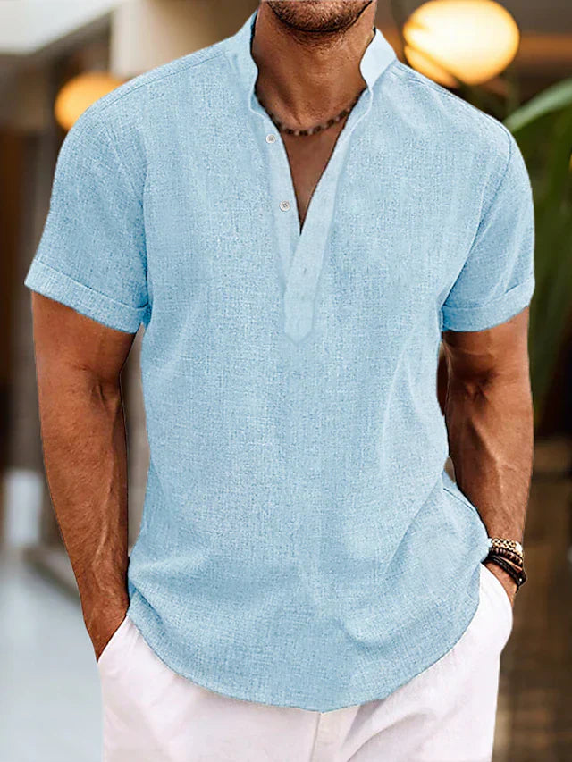 Herren Sommer Henley Kurzarmshirt