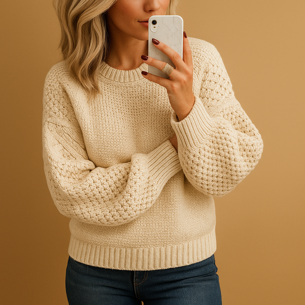 Damen Grobstrickpullover Winterwarm Beige - Norvielle