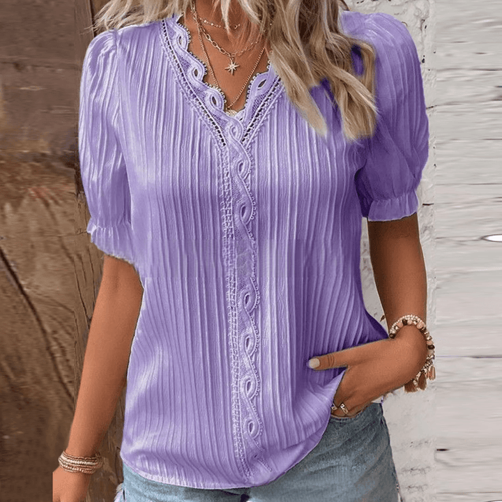 Norvielle Damen Hemd V-Ausschnitt Spitze