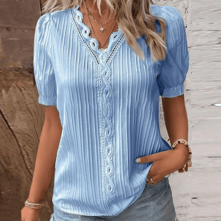 Norvielle Damen Hemd V-Ausschnitt Spitze