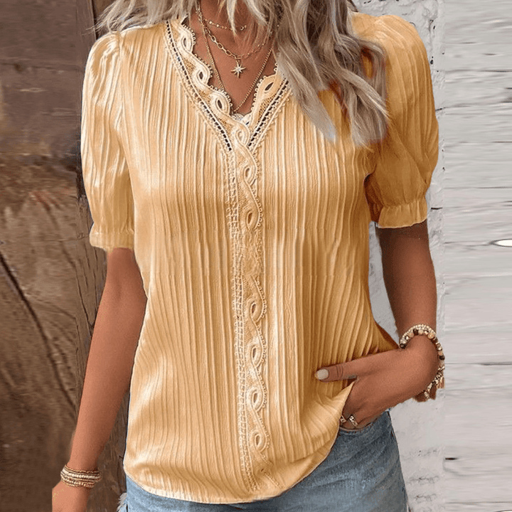 Norvielle Damen Hemd V-Ausschnitt Spitze