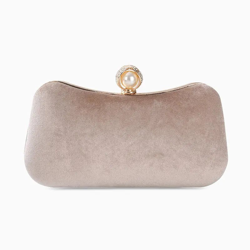 Damen Samt-Clutch Perlenverschluss Gold-Details Schwarz - Norvielle