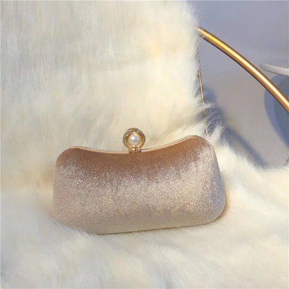 Damen Samt-Clutch Perlenverschluss Gold-Details