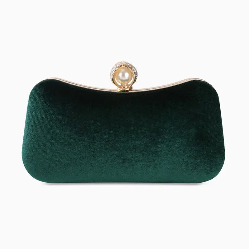 Damen Samt-Clutch Perlenverschluss Gold-Details