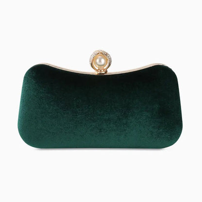 Damen Samt-Clutch Perlenverschluss Gold-Details