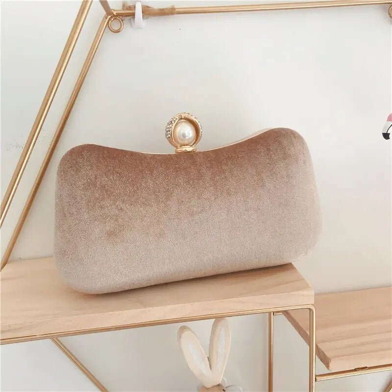 Damen Samt-Clutch Perlenverschluss Gold-Details