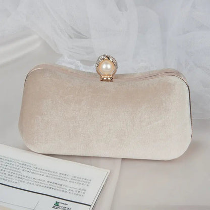 Damen Samt-Clutch Perlenverschluss Gold-Details
