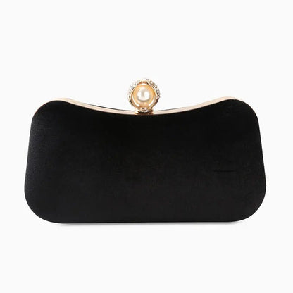 Damen Samt-Clutch Perlenverschluss Gold-Details