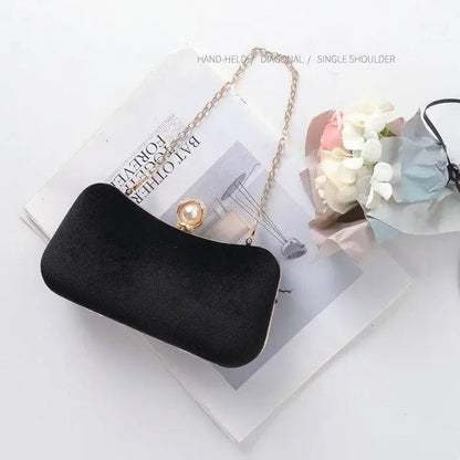 Damen Samt-Clutch Perlenverschluss Gold-Details