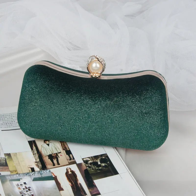 Damen Samt-Clutch Perlenverschluss Gold-Details