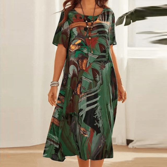 Damen Sommerkleid Blumenmuster Elegantes Midi Kleid