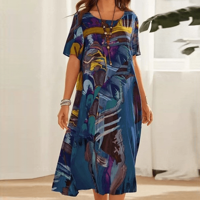 Damen Sommerkleid Blumenmuster Elegantes Midi Kleid - Norvielle
