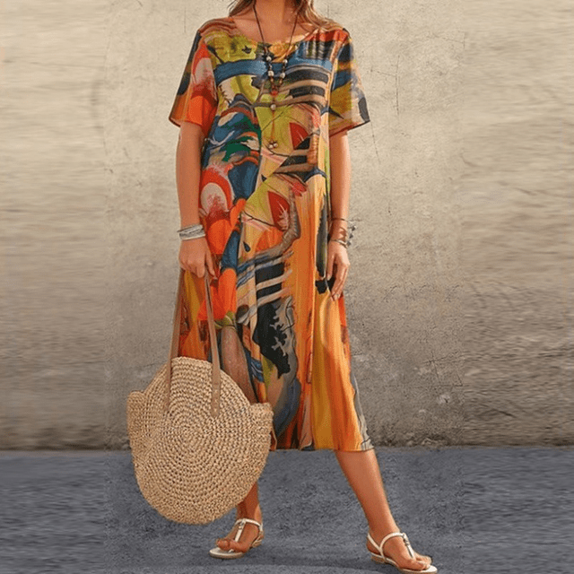 Damen Sommerkleid Blumenmuster Elegantes Midi Kleid