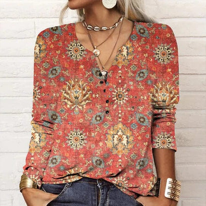 Norvielle Damen Bluse Ethno-Druck Baumwolle