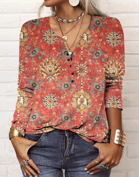 Norvielle Damen Bluse Ethno-Druck Baumwolle - Norvielle