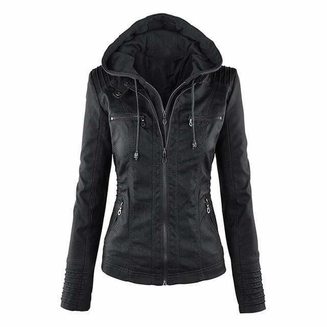 Kunstleder Damen Kapuzenpullover