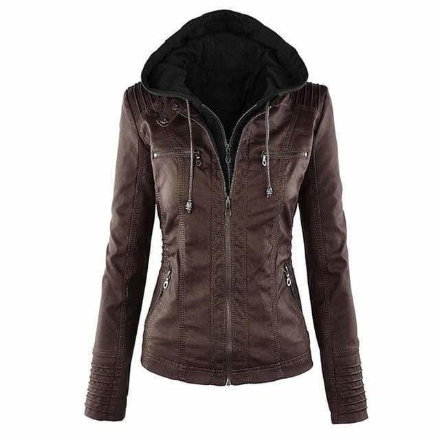 Kunstleder Damen Kapuzenpullover