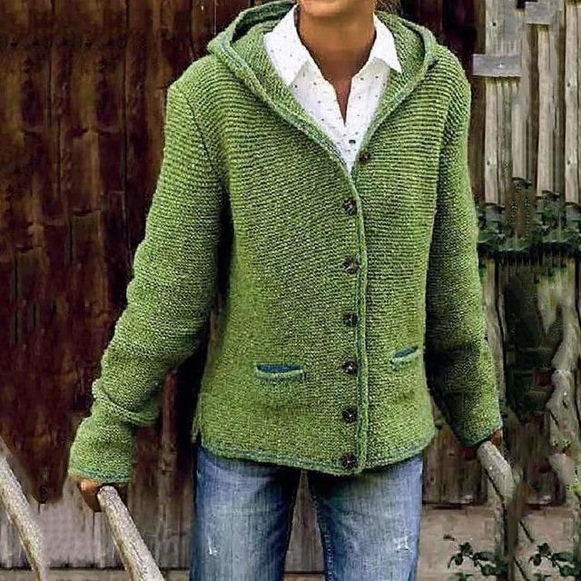 Damen Strickcardigan mit Kapuze und Knöpfen Schwarz - Norvielle
