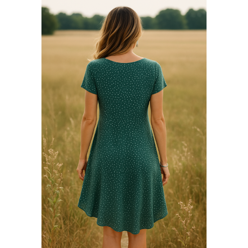 Damen Sommerkleid Rundhalsausschnitt Kurzärmelig Midi