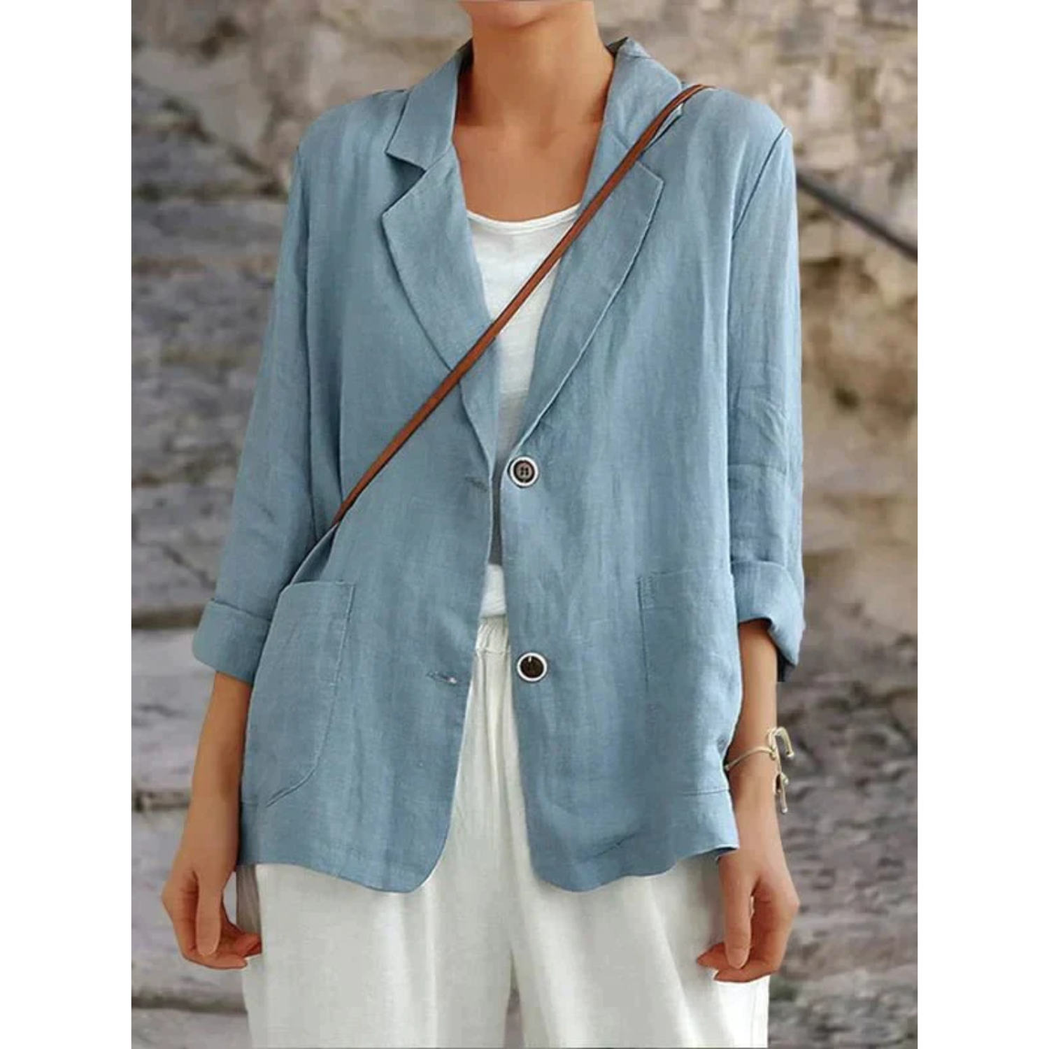 Leichter Damenblazer Reverskragen Elegant Beige - Norvielle