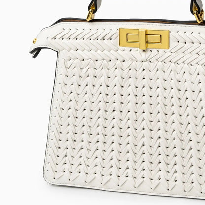 Elegante Damen Handtasche Geflochten Leder Goldene Details