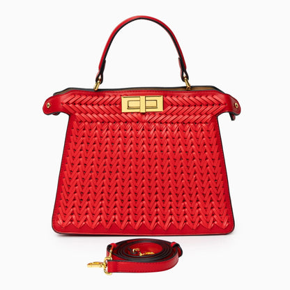 Elegante Damen Handtasche Geflochten Leder Goldene Details