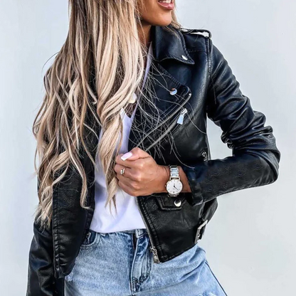 Norvielle Damen Lederjacke Übergangsjacke Robust Schwarz - Norvielle