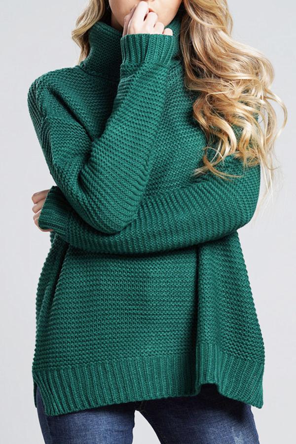 Damen Grobstrickpullover Rollkragen Langer Ärmel Uni-Farbe - Norvielle