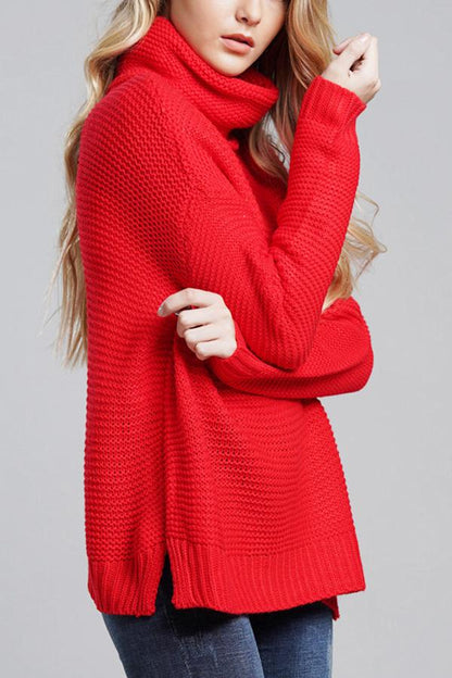 Damen Grobstrickpullover Rollkragen Langer Ärmel Uni-Farbe