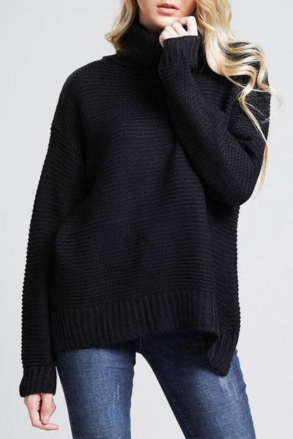 Damen Grobstrickpullover Rollkragen Langer Ärmel Uni-Farbe