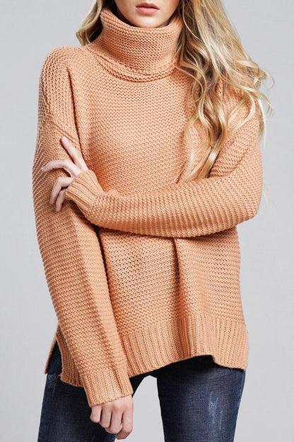 Damen Grobstrickpullover Rollkragen Langer Ärmel Uni-Farbe