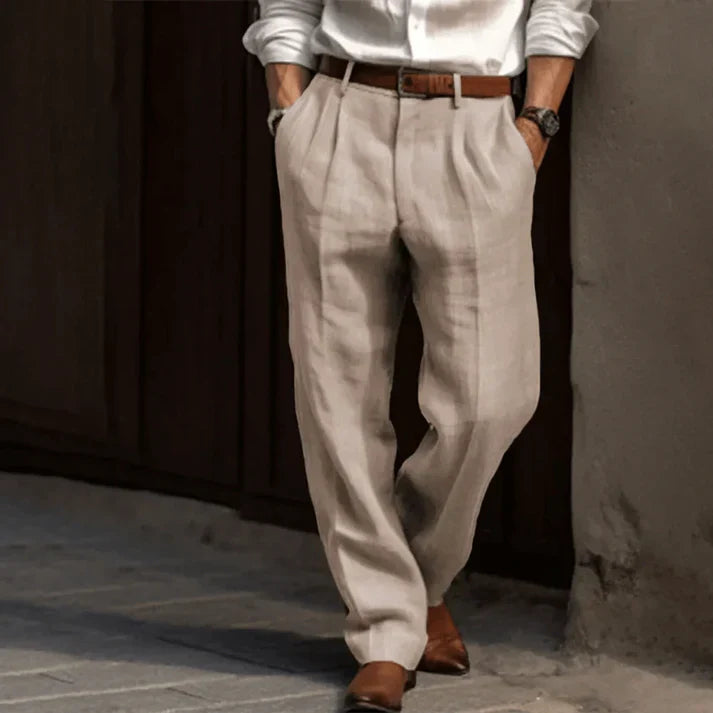 Herren Leinenhose Gerades Bein Lässig Beige