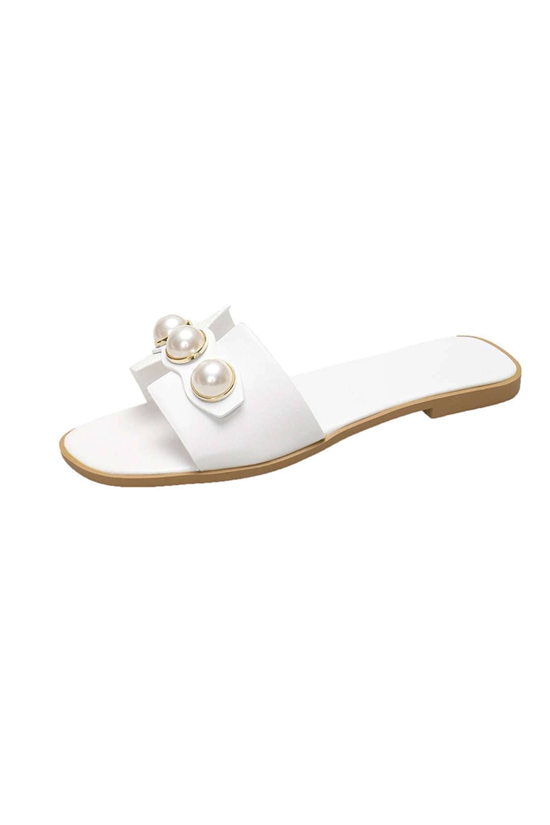 Damen Leder Slides Leicht Perlenverzierung