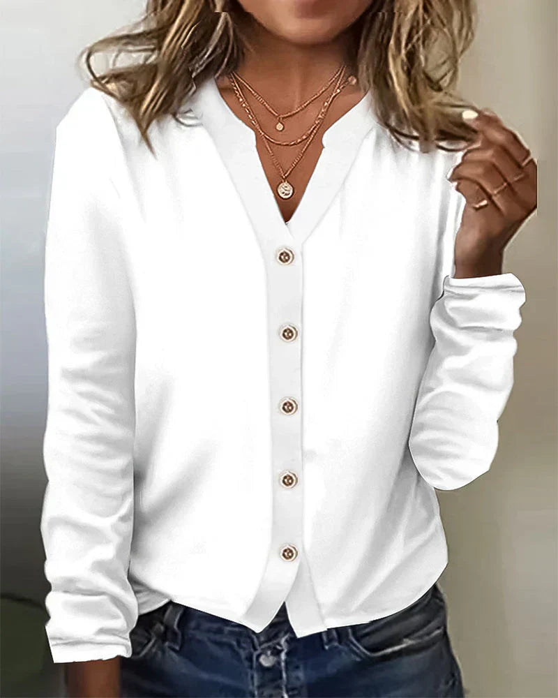 Elegante Damenbluse Aus Baumwolle Mit Knöpfen - Norvielle