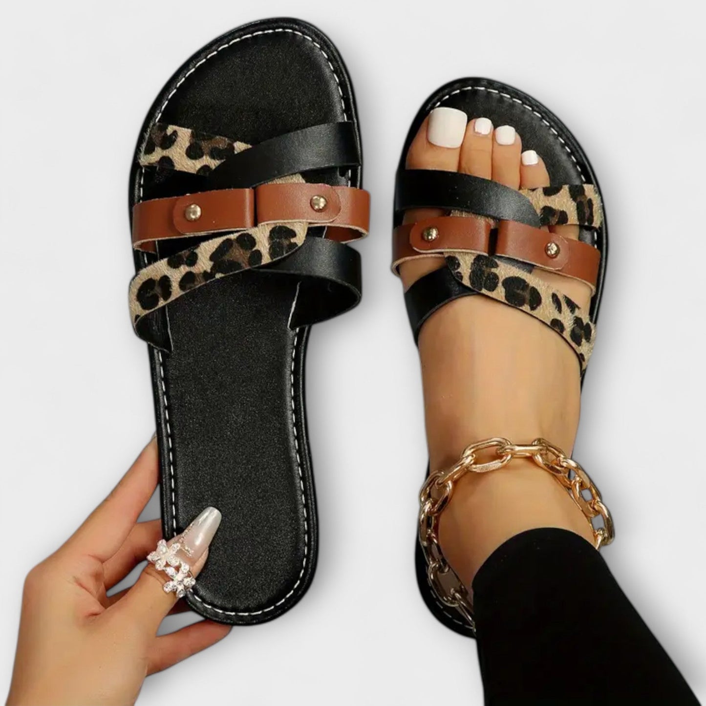 Damen Leoparden-Sandalen mit Kreuzriemen
