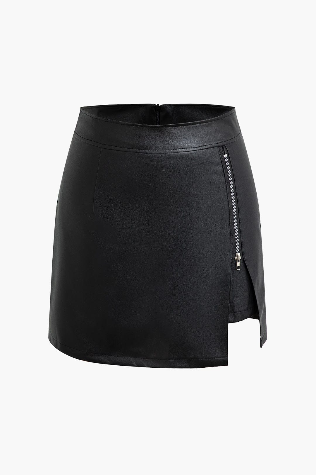 Kunstleder Minirock Damen Asymmetrisch Schwarz - Norvielle