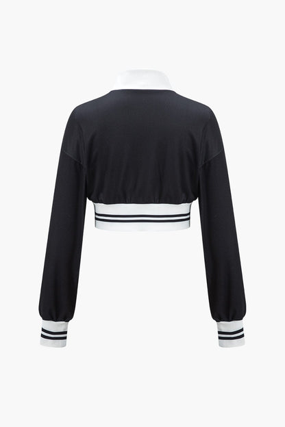 Damen Sportliches Zweiteiler-Set Cropped-Jacke Weite Hose