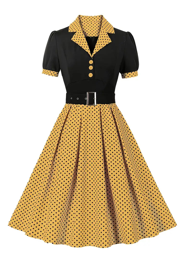 Damen Vintage Kleid mit Polka Dots Herbst Stil