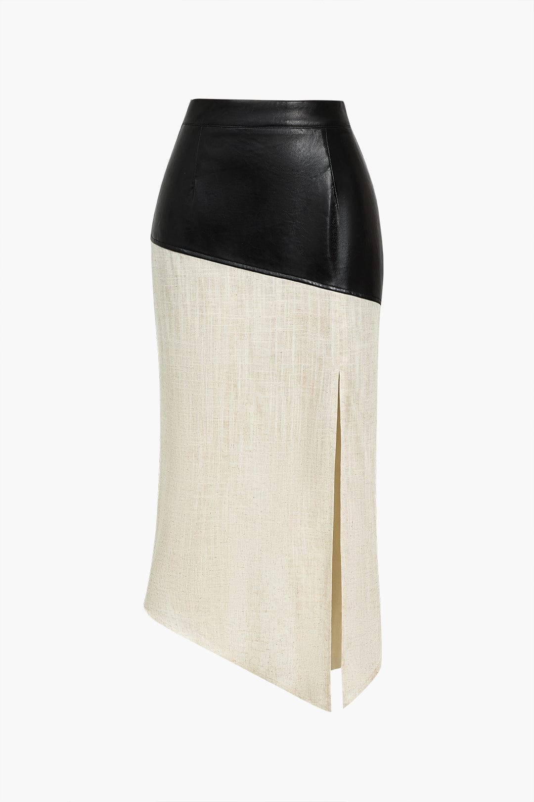 Eleganter Damen Midirock Asymmetrisch Kunstleder Leinen Schwarz - Norvielle