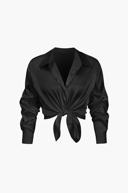 Elegante Damen Langarmbluse Seidiger Satin